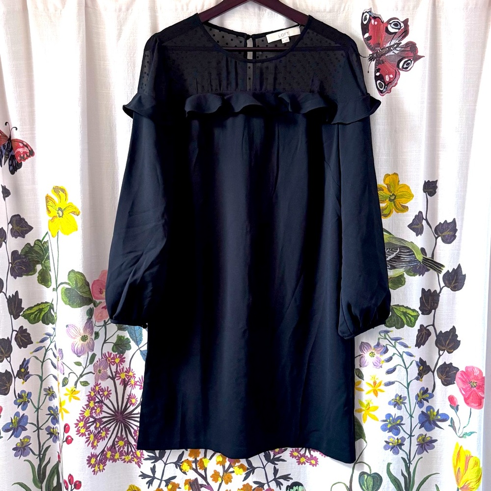 Black Long Sleeve A Line LOFT Mini Dress Size 10